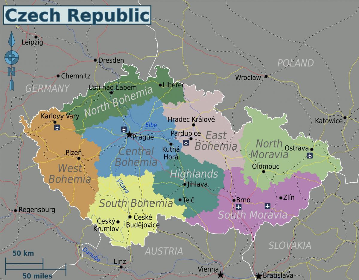 Carte des départements Czech Republic (Czechoslovakia)