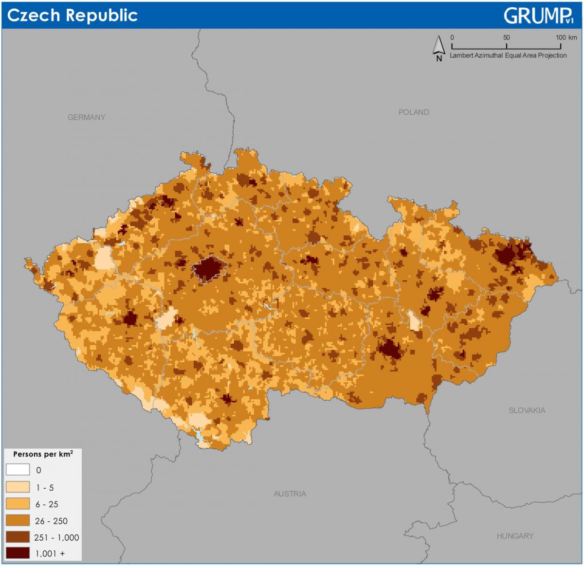 Carte densité Czech Republic (Czechoslovakia)