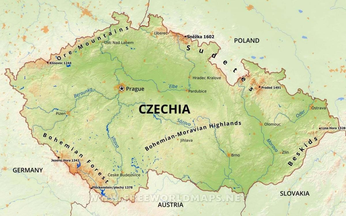 Carte des chaînes de montagnes Czech Republic (Czechoslovakia)