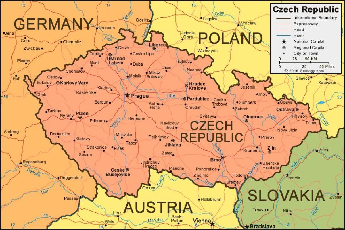 Carte Czech Republic (Czechoslovakia) et des pays voisins